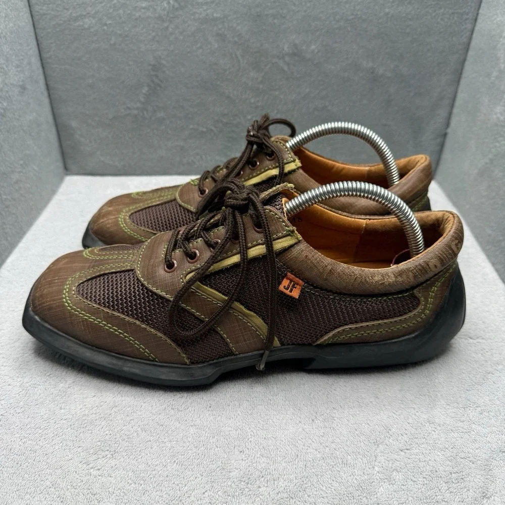 VTG John Fluevog The Angel Brown Mesh Leather Sneakers Square Toe Mens 8 Flawed